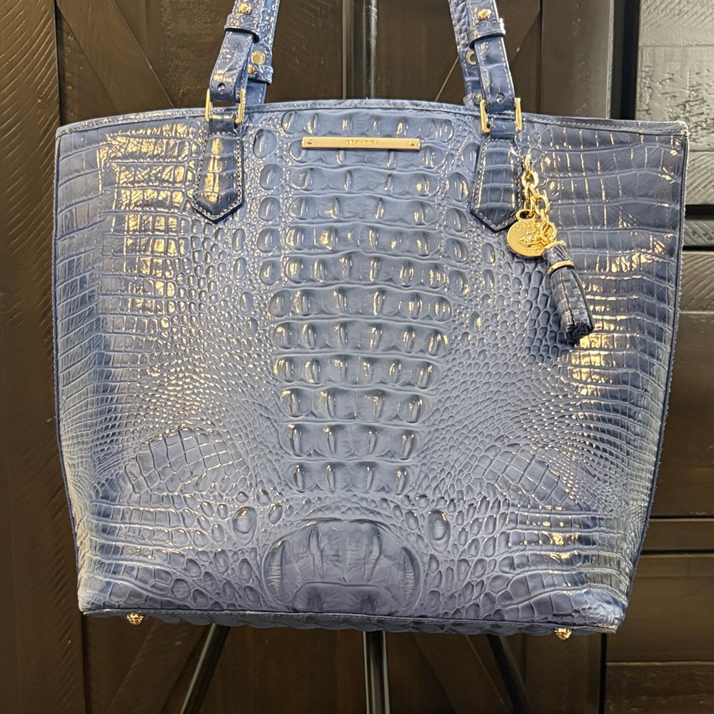 Brahmin Blue Croc-Embossed Tote
